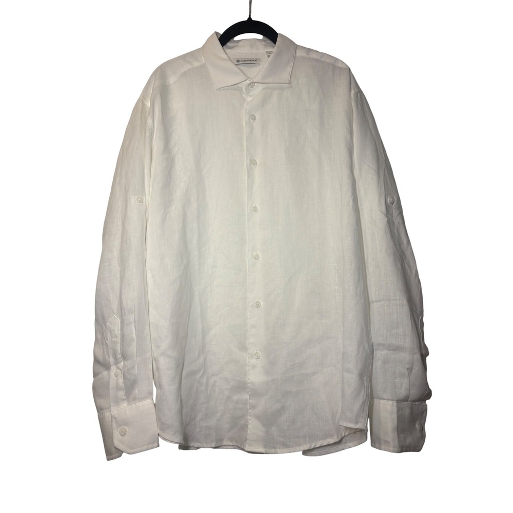 Cubavera Travel Select NWT Mens Large White Linen Blend Button Down Shirt